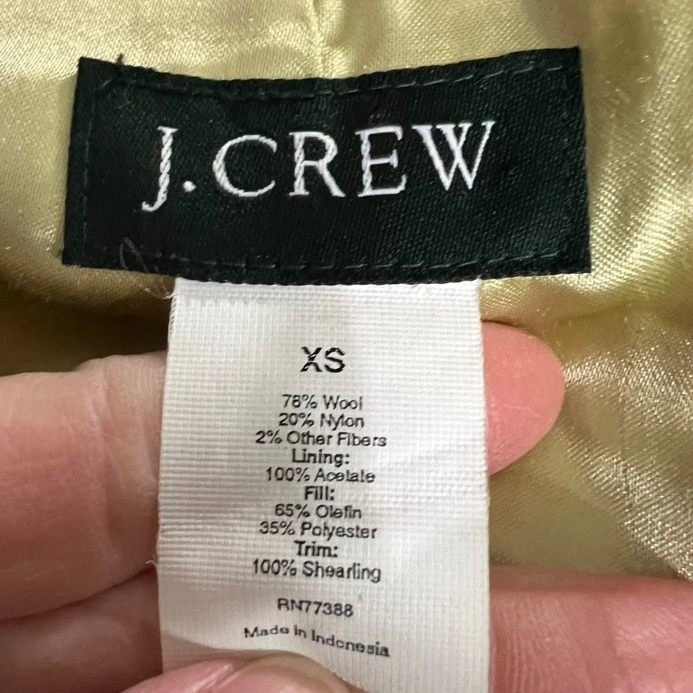 J.Crew Olive‎ Wool Toggle Duffle Coat with Shearling Trimmed Hood – Women's XS - Picture 3 of 6